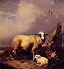 Eugene Verboeckhoven Guarding the Lamb painting